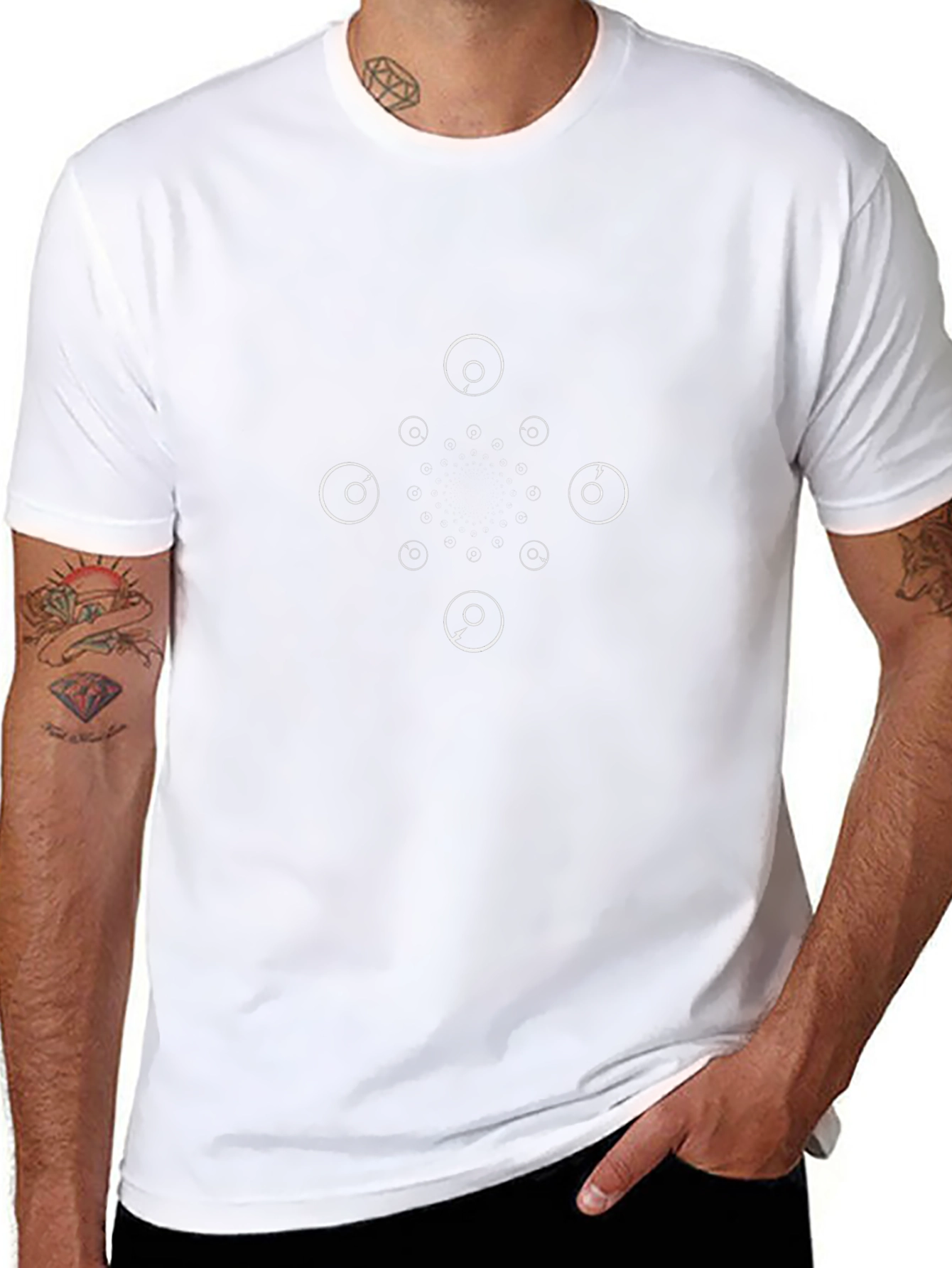 Geometric Circle Pattern Black T-Shirt