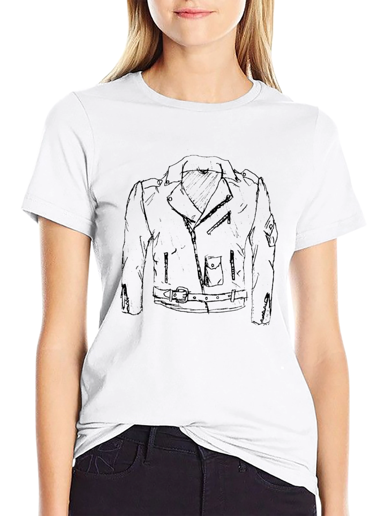 Black Tee with Graphic Motorcycle Jacket Design
