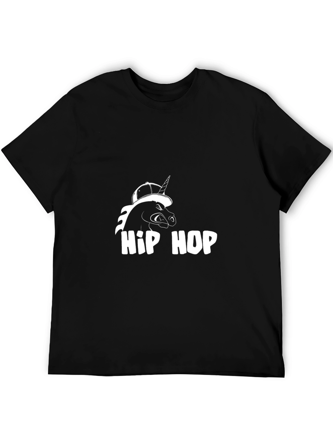 Hip Hop Unicorn Black Cotton Graphic T-Shirt