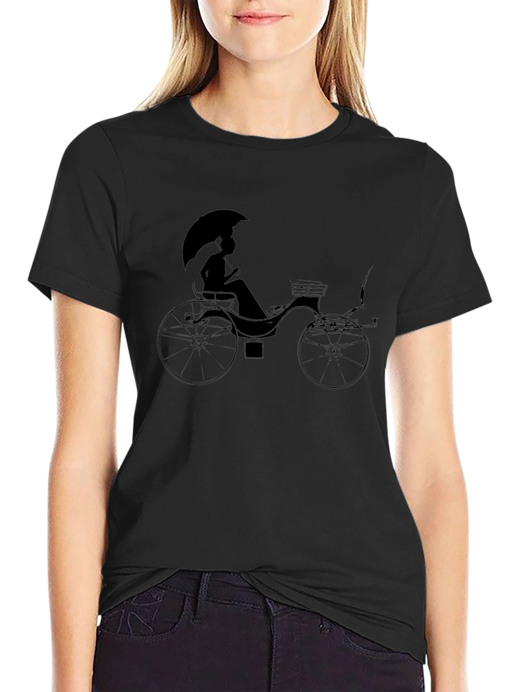 Stylish Black T-Shirt with Carriage Print