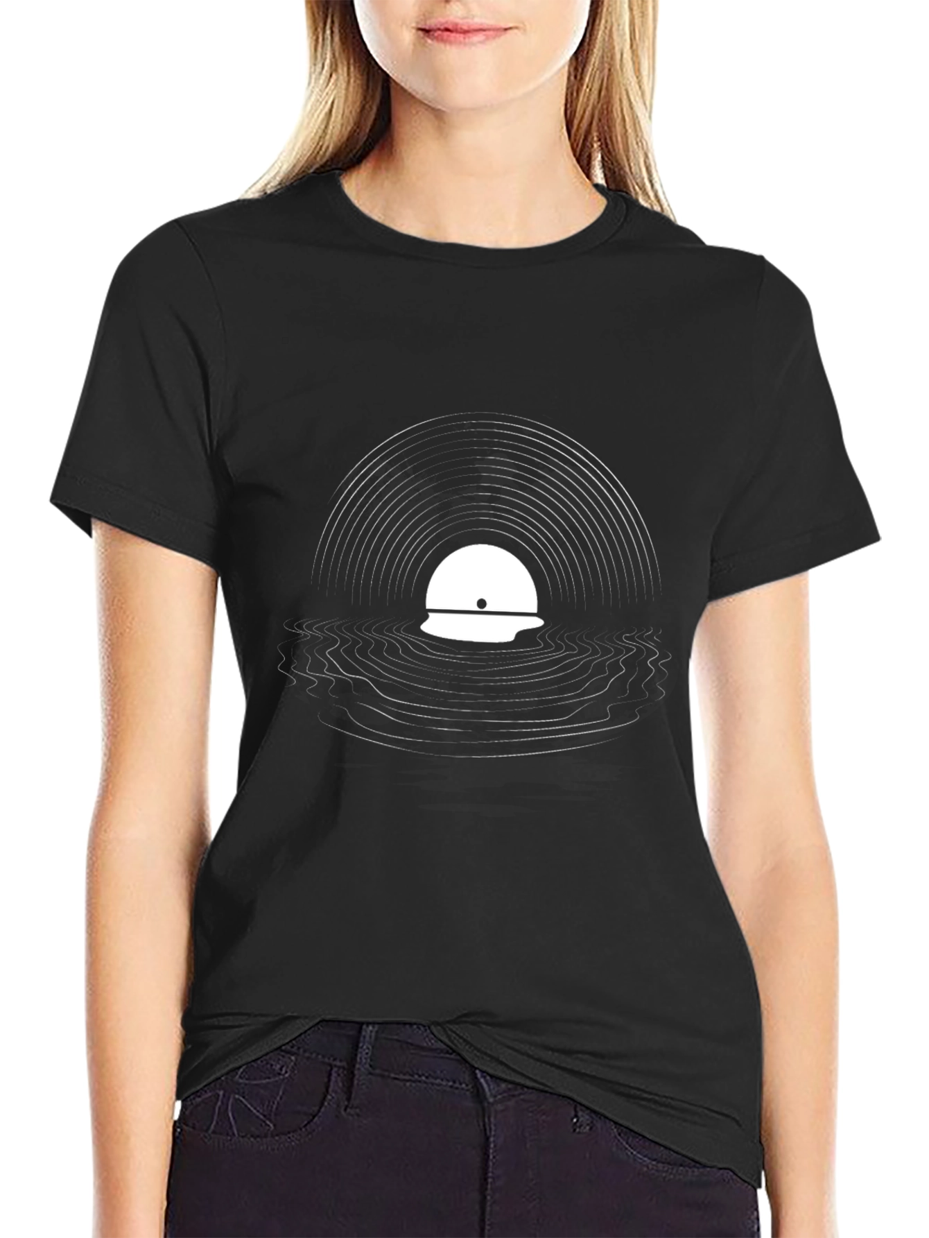 Abstract Record & Hard Hat Graphic Tee - Modern Style