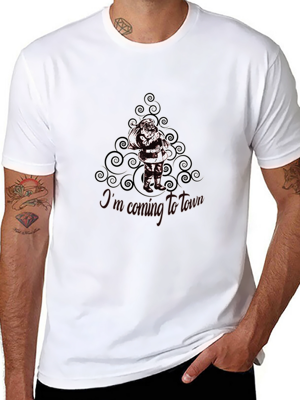 Santas Coming to Town Black Cotton T-Shirt