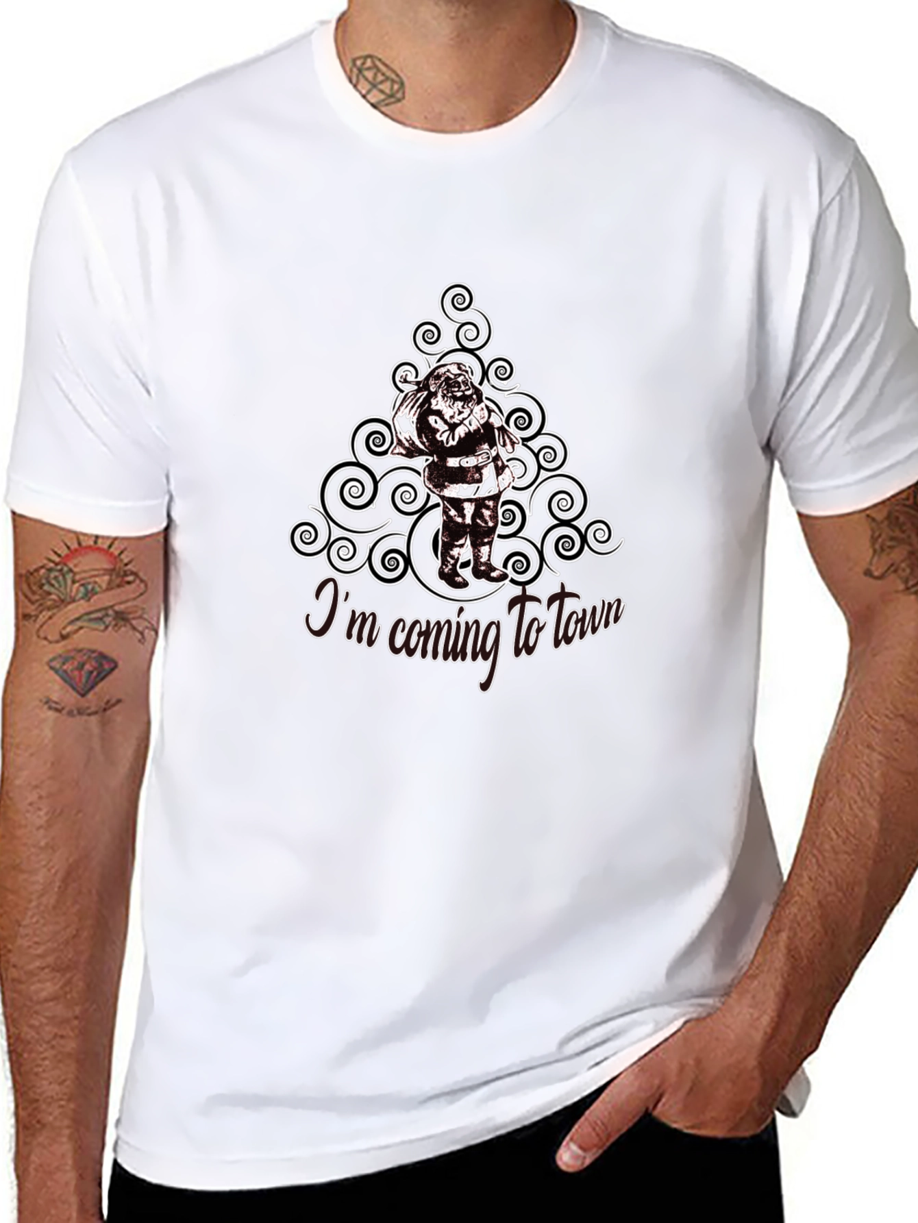 Santas Coming to Town Black Cotton T-Shirt