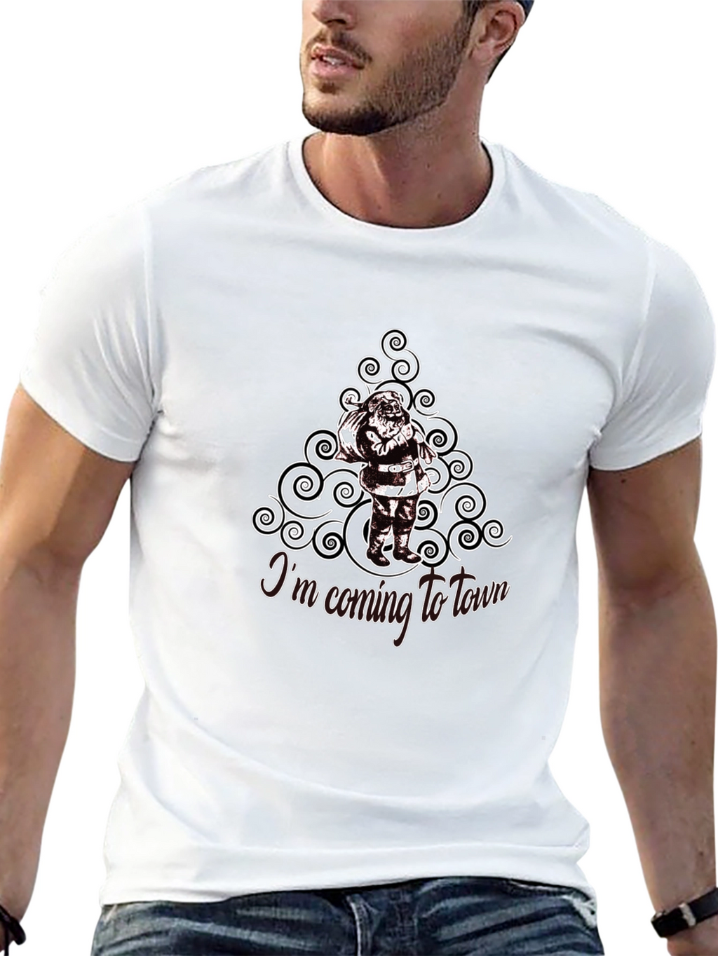 Santas Coming to Town Black Cotton T-Shirt