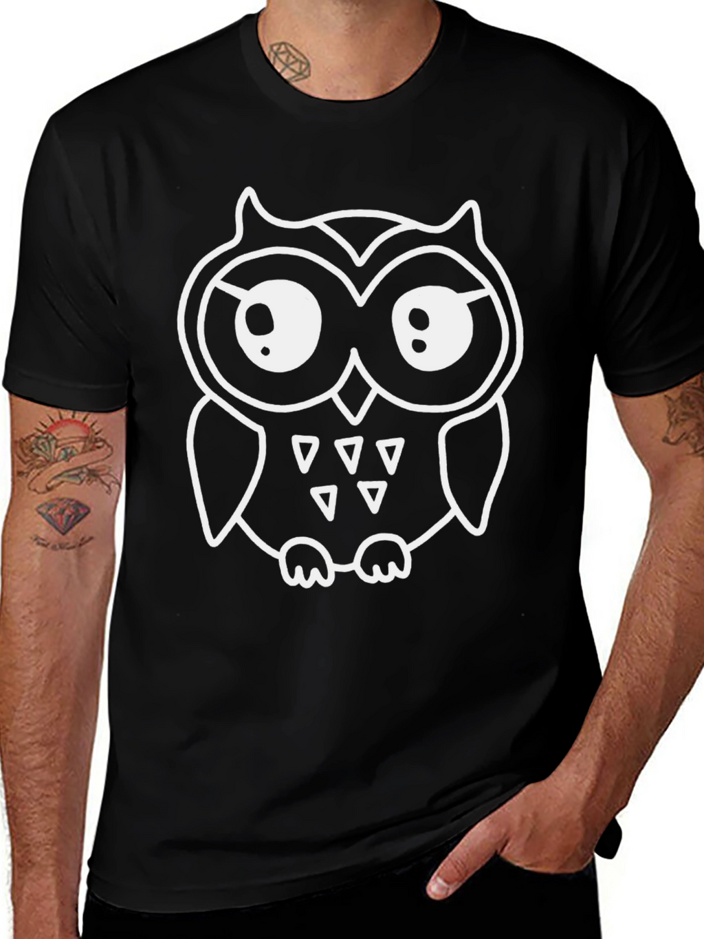 Cool Owl Graphic Tee - Black Cotton Shirt
