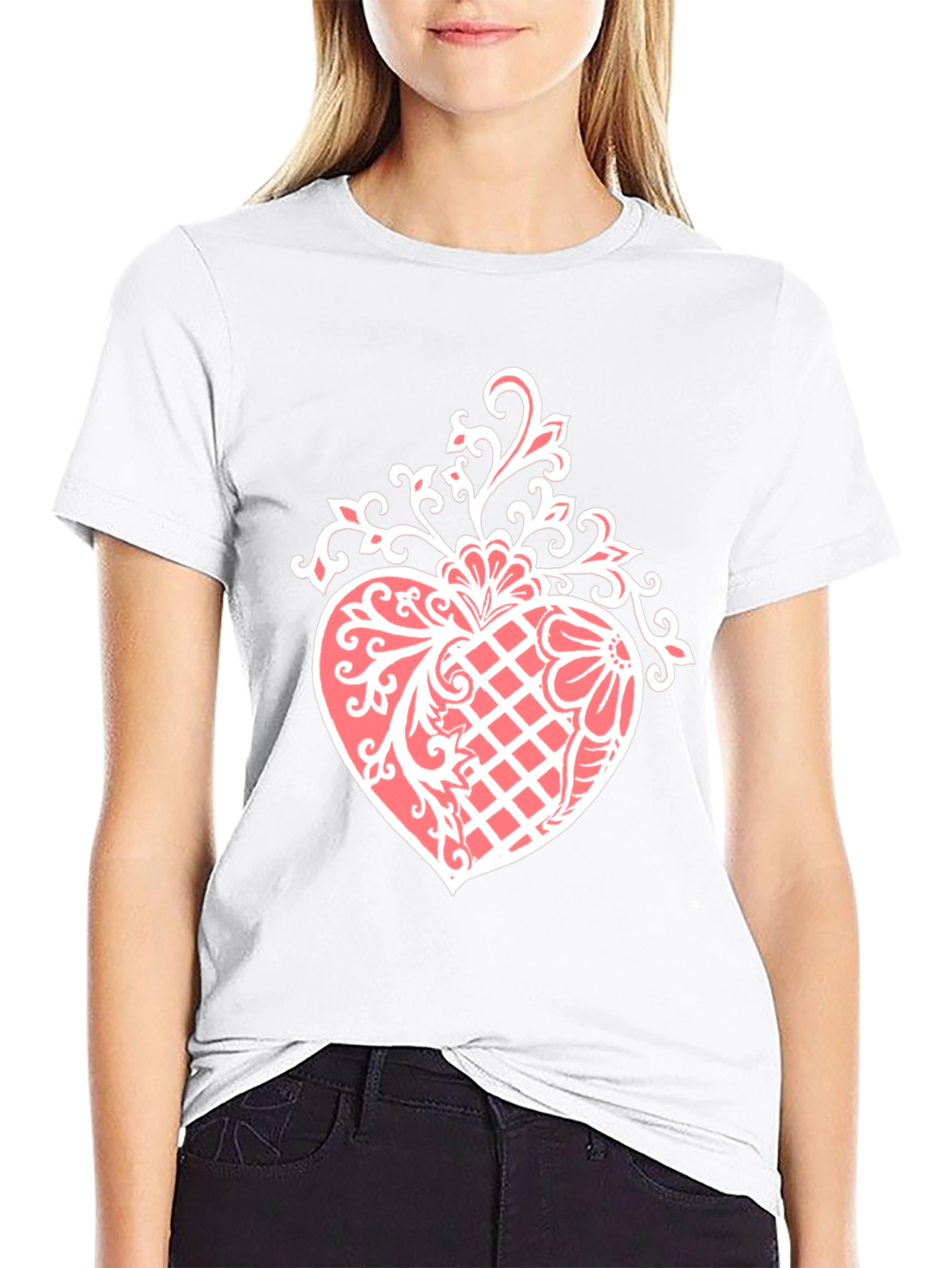 Elegant Heart Graphic Tee - Stylish Black Cotton Blend Shirt