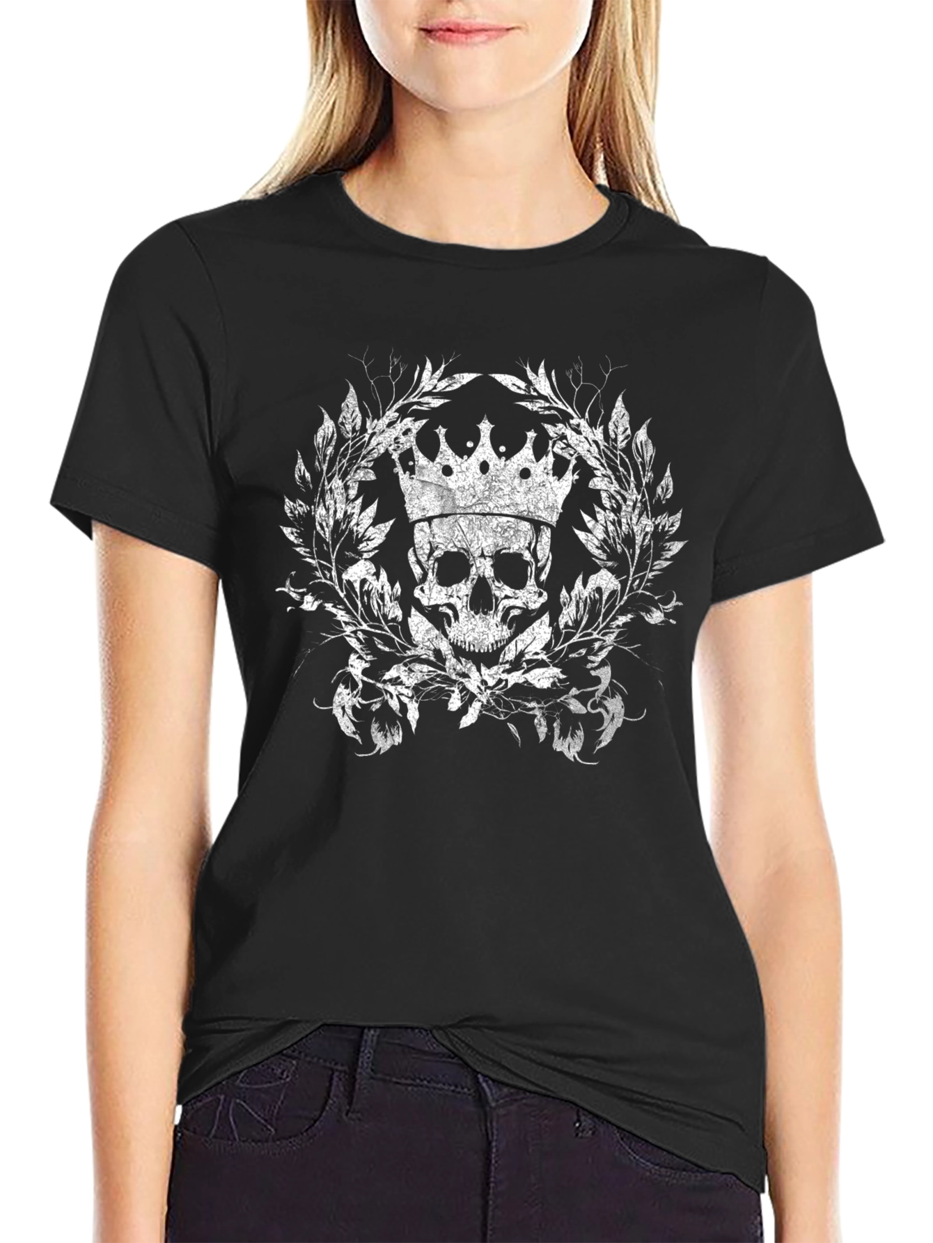 Crowned Skull Graphic Tee - Black Cotton T-Shirt