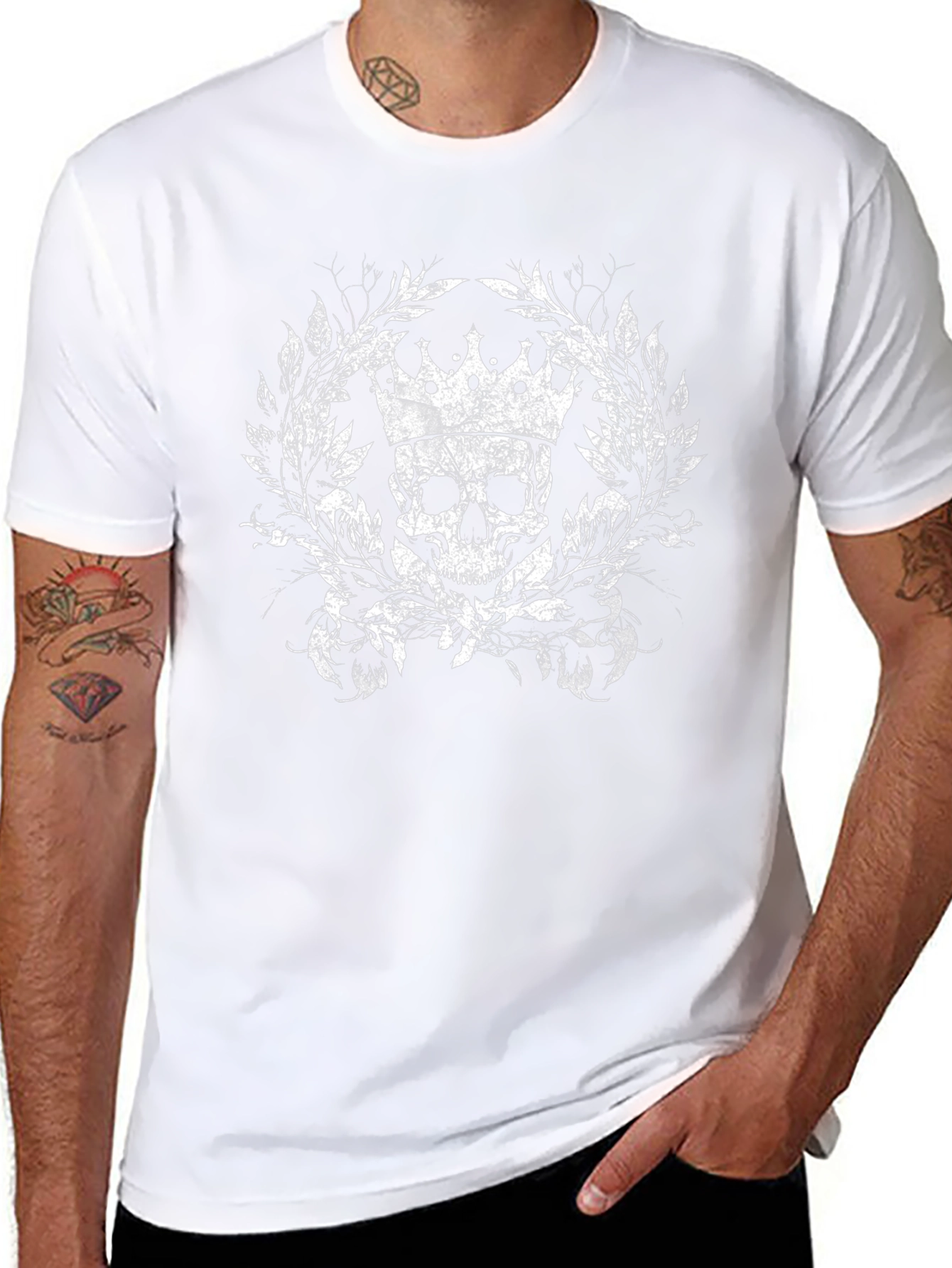 Crowned Skull Graphic Tee - Black Cotton T-Shirt
