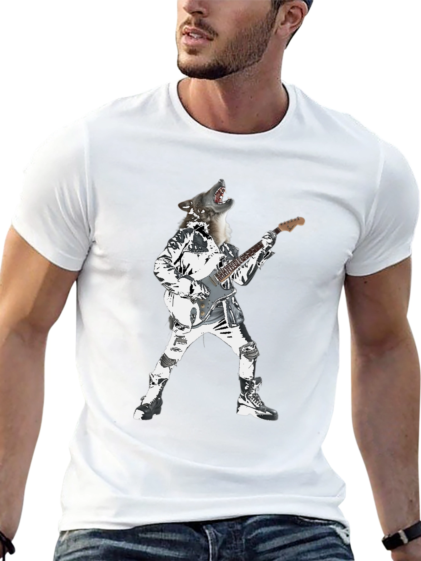 Wolf Rock Star Graphic T-Shirt