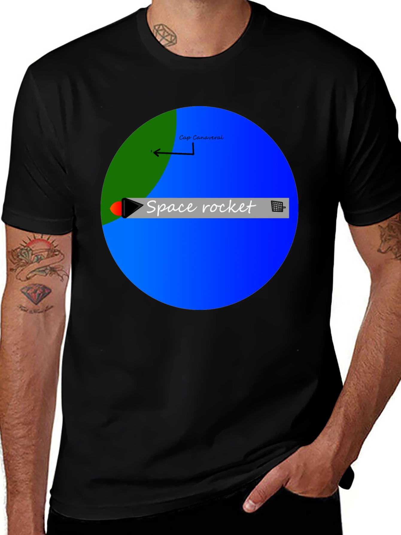 Space Rocket Graphic Black T-Shirt