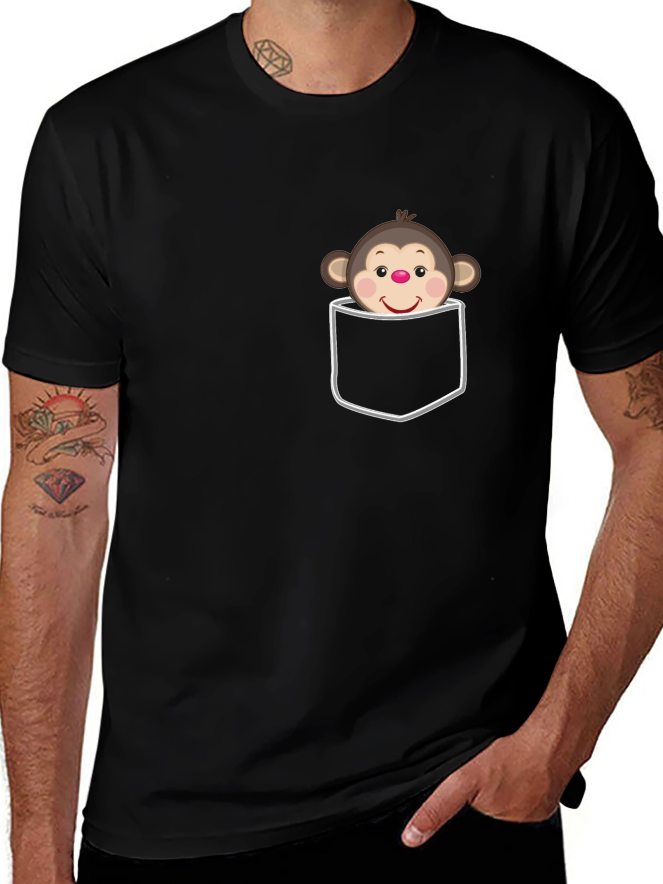 Monkey in Pocket Graphic T-Shirt - Fun Casual Wear