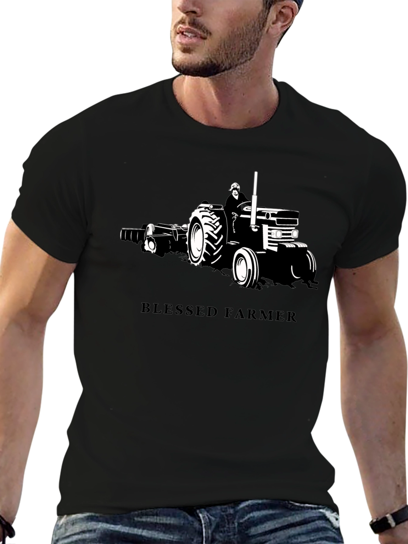 Blessed Farmer Tractor Graphic Tee - Soft Cotton Black T-Shirt