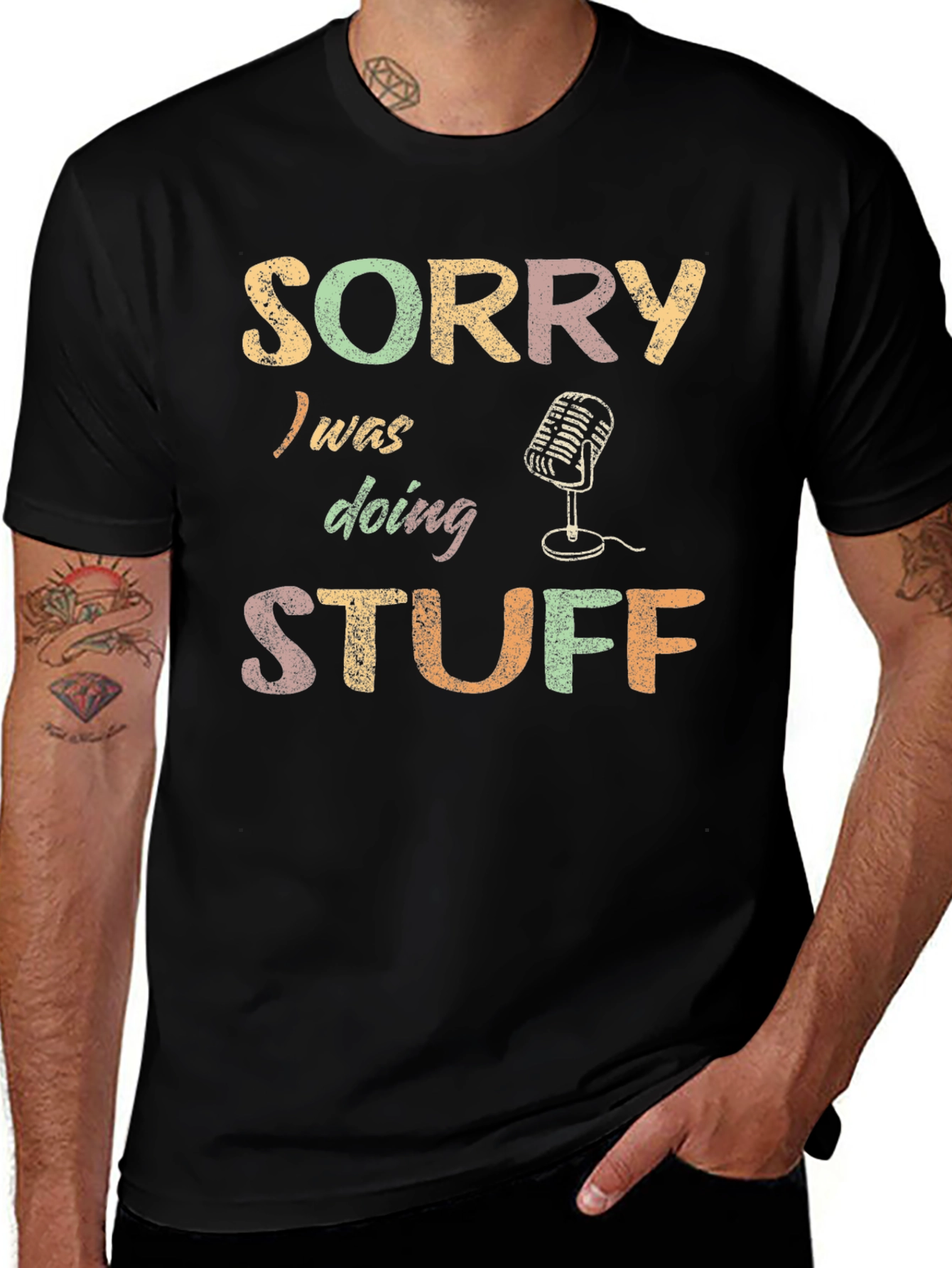Sorry Doing Stuff T-Shirt - Podcast Mic Design