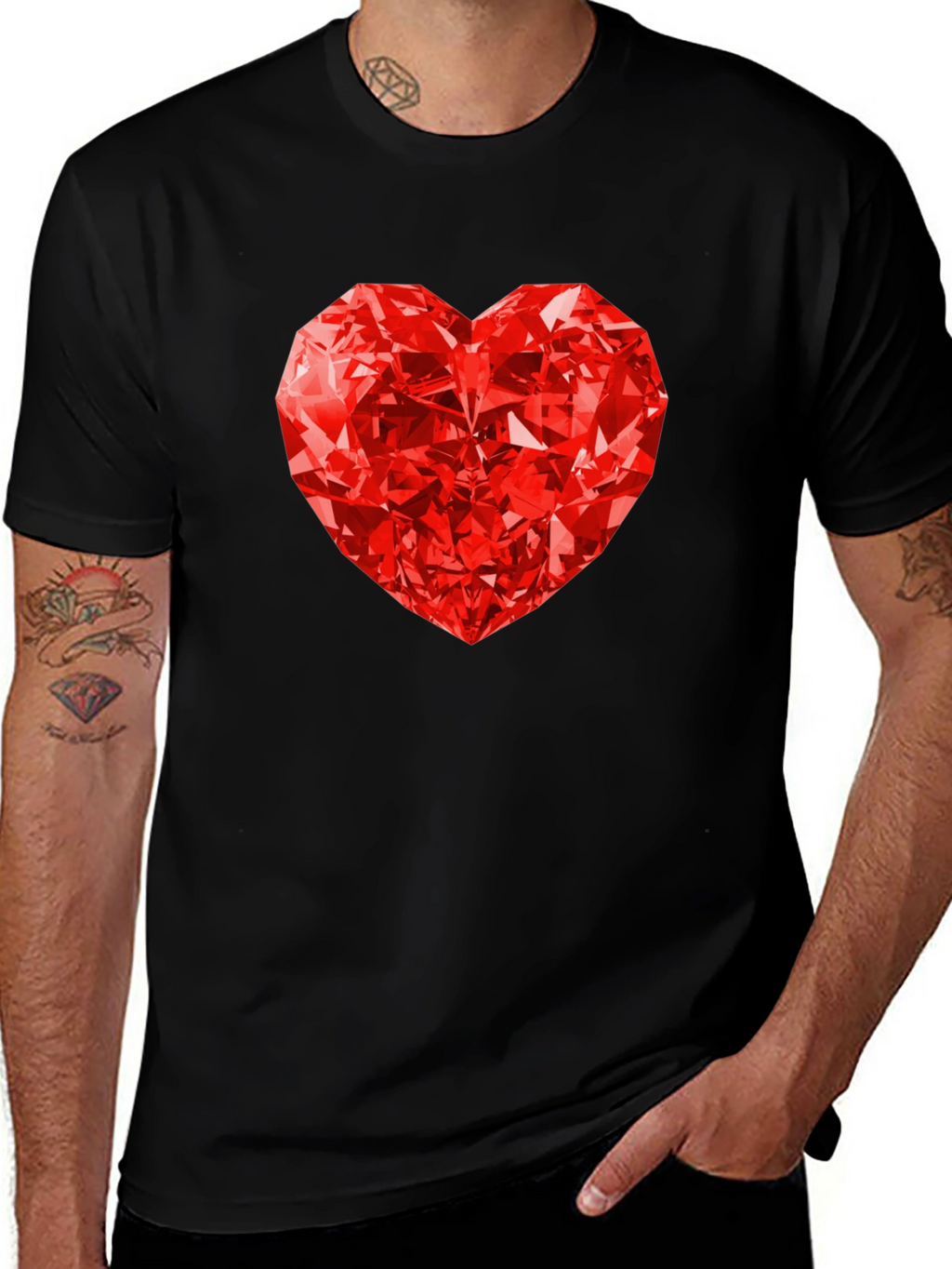Red Diamond Heart Graphic Tee - Mens Black T-Shirt