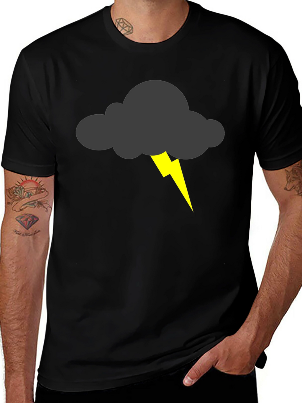 Storm Cloud Lightning Bolt Graphic Tee - Black