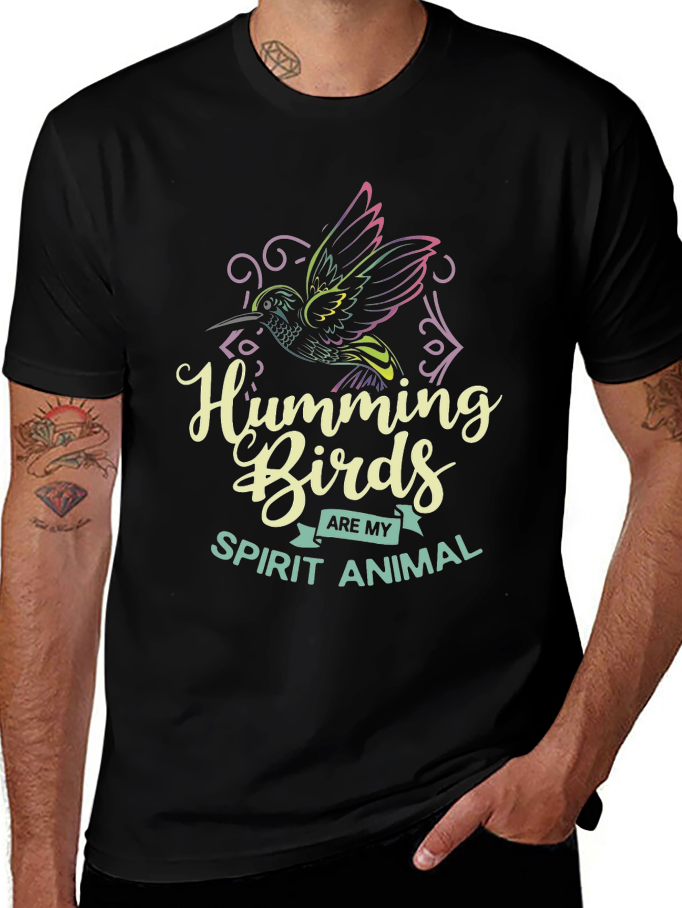 Hummingbird Spirit Animal Graphic Tee - Black Cotton Shirt