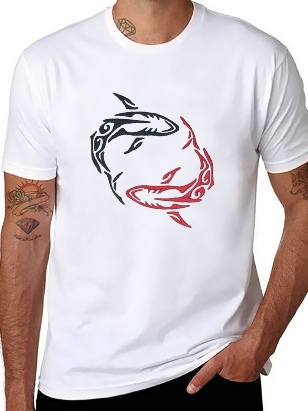 Yin Yang Sharks Graphic Tee - Black Cotton Blend