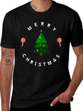 Merry Christmas Tree Graphic Tee - Holiday Festive Shirt