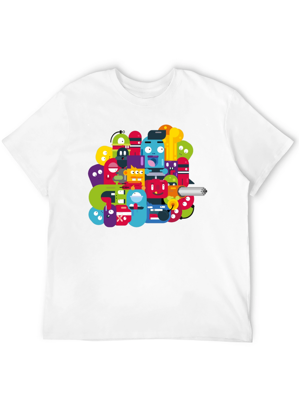 Funky Cartoon Character Graphic Black T-Shirt