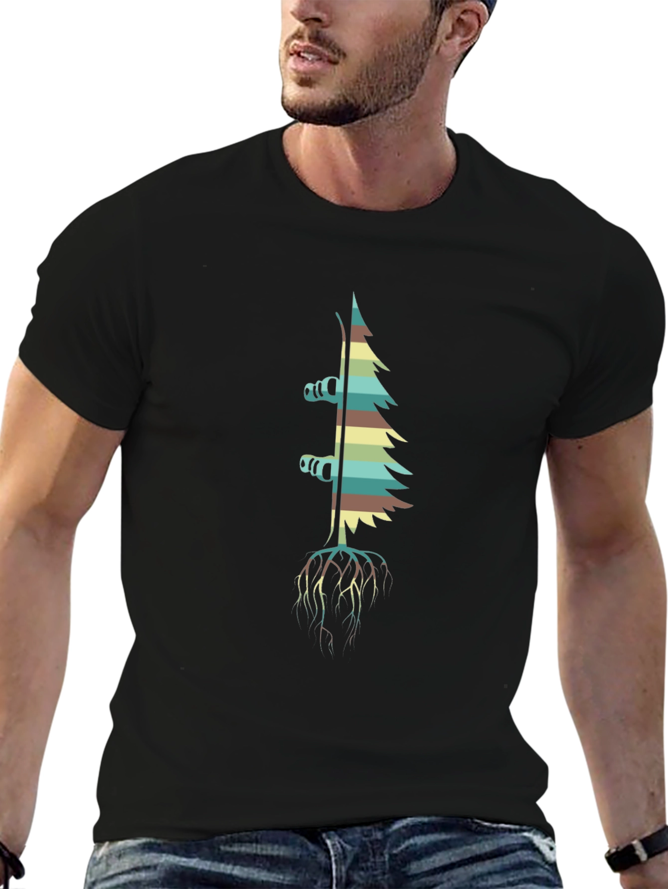 Retro Ski Tree Black T-Shirt