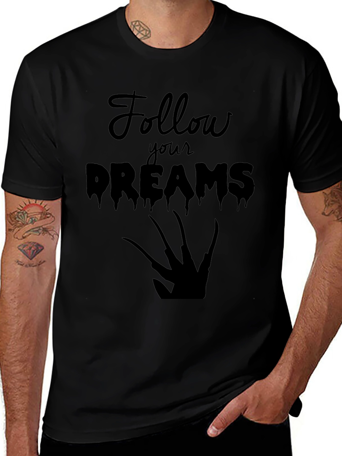 Follow Your Dreams Graphic Tee - Black Cotton T-Shirt