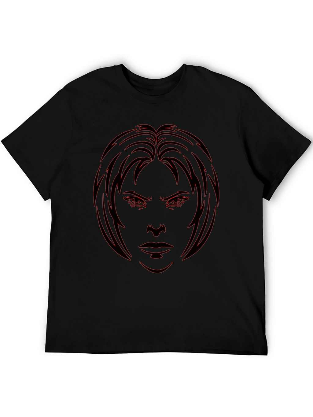 Edgy Graphic Tee - Red Face Design on Black