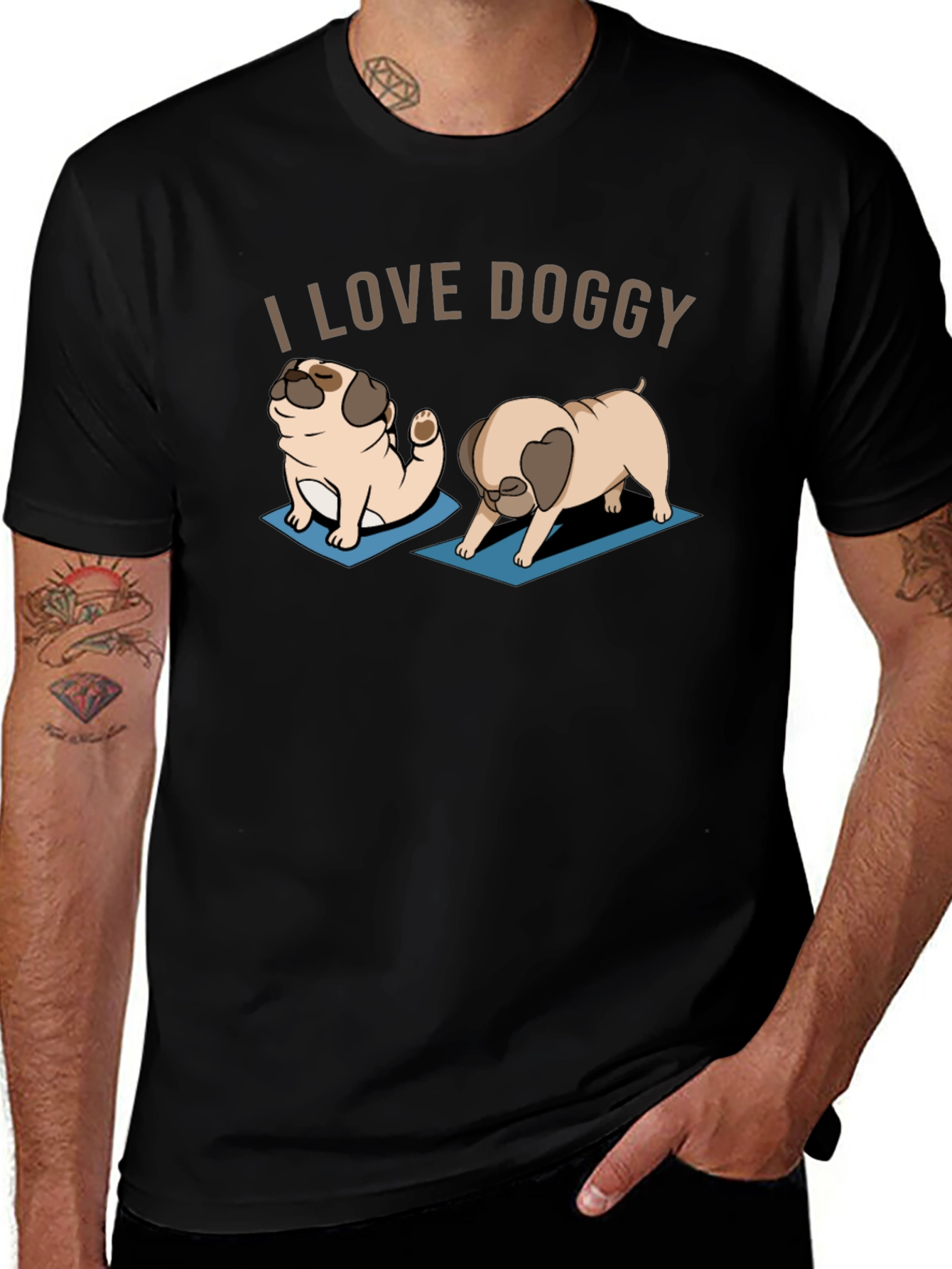 I Love Doggy Yoga Pug T-Shirt