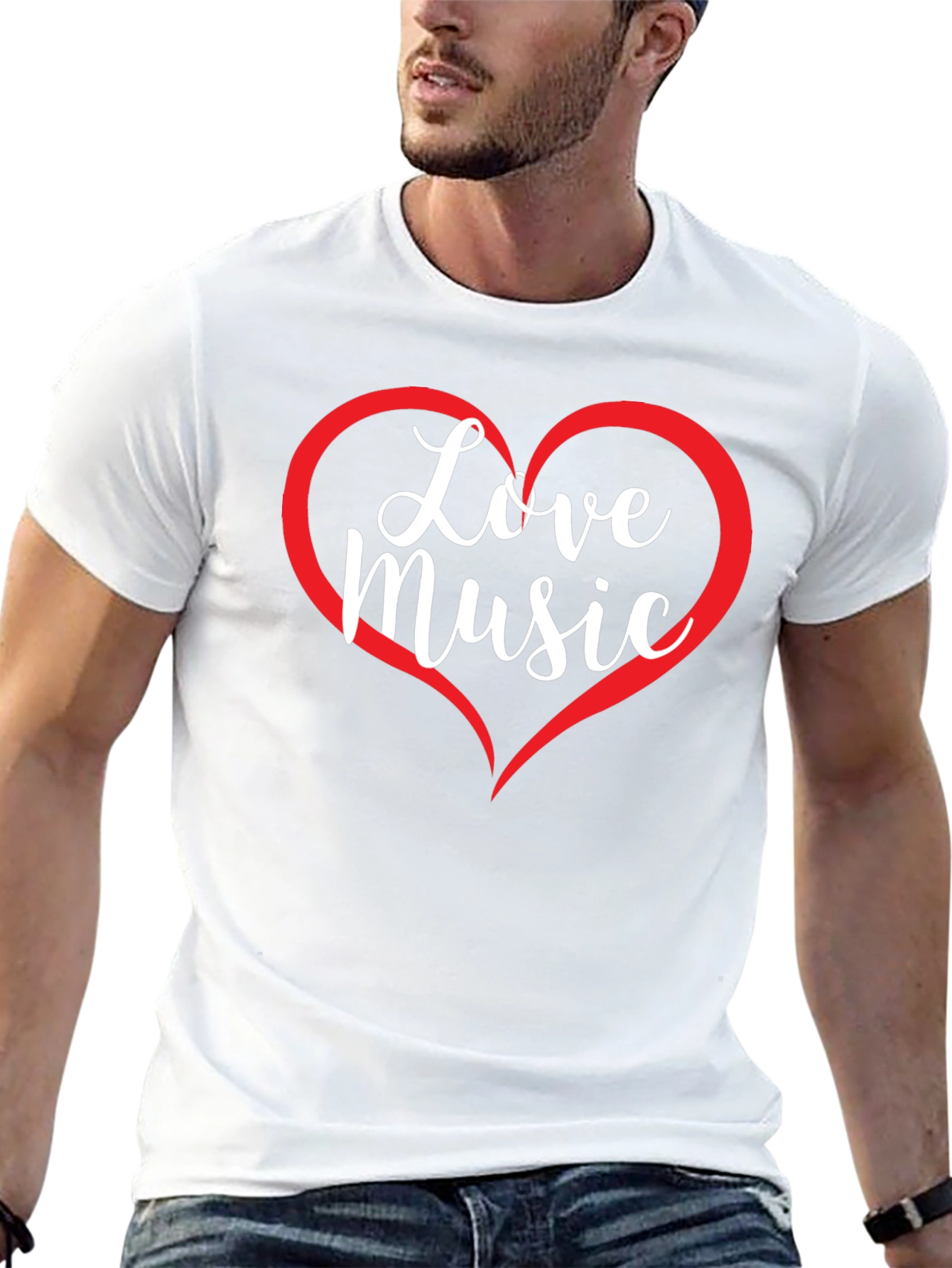 Love Music Graphic T-Shirt - Heart Design