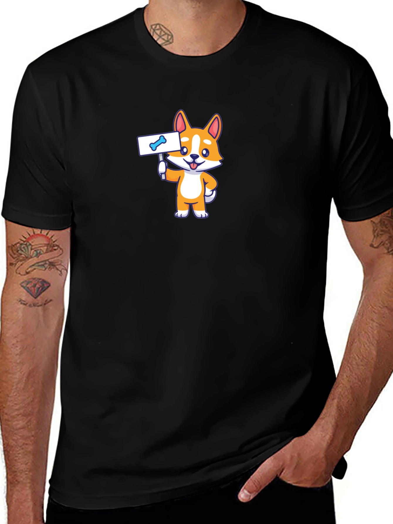 Corgi Dog Bone Sign Black T-Shirt - Cute Pet Tee