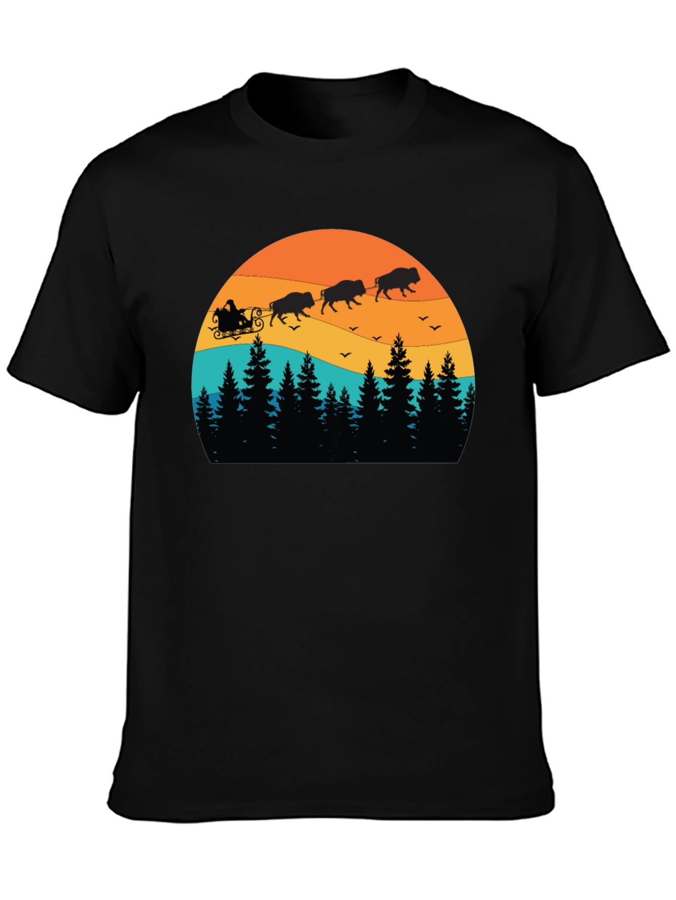 Buffalo Santa T-Shirt - Holiday Bison Sleigh