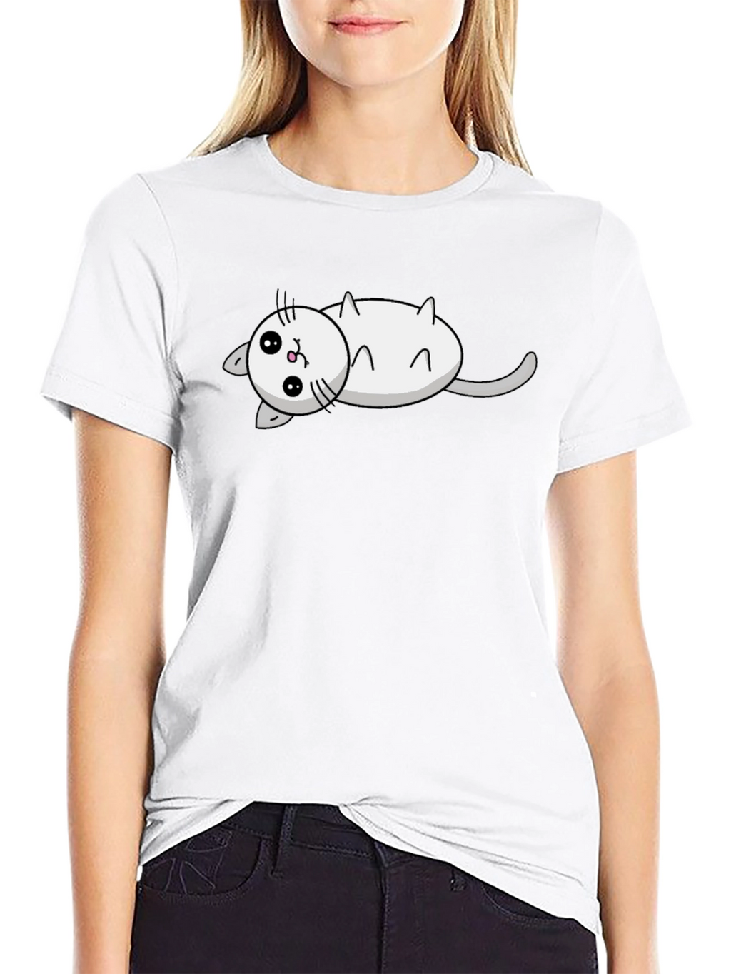 Cute Cat Cartoon Black T-Shirt