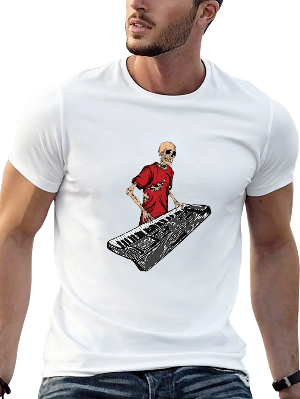 Skeleton Keyboardist Graphic Tee