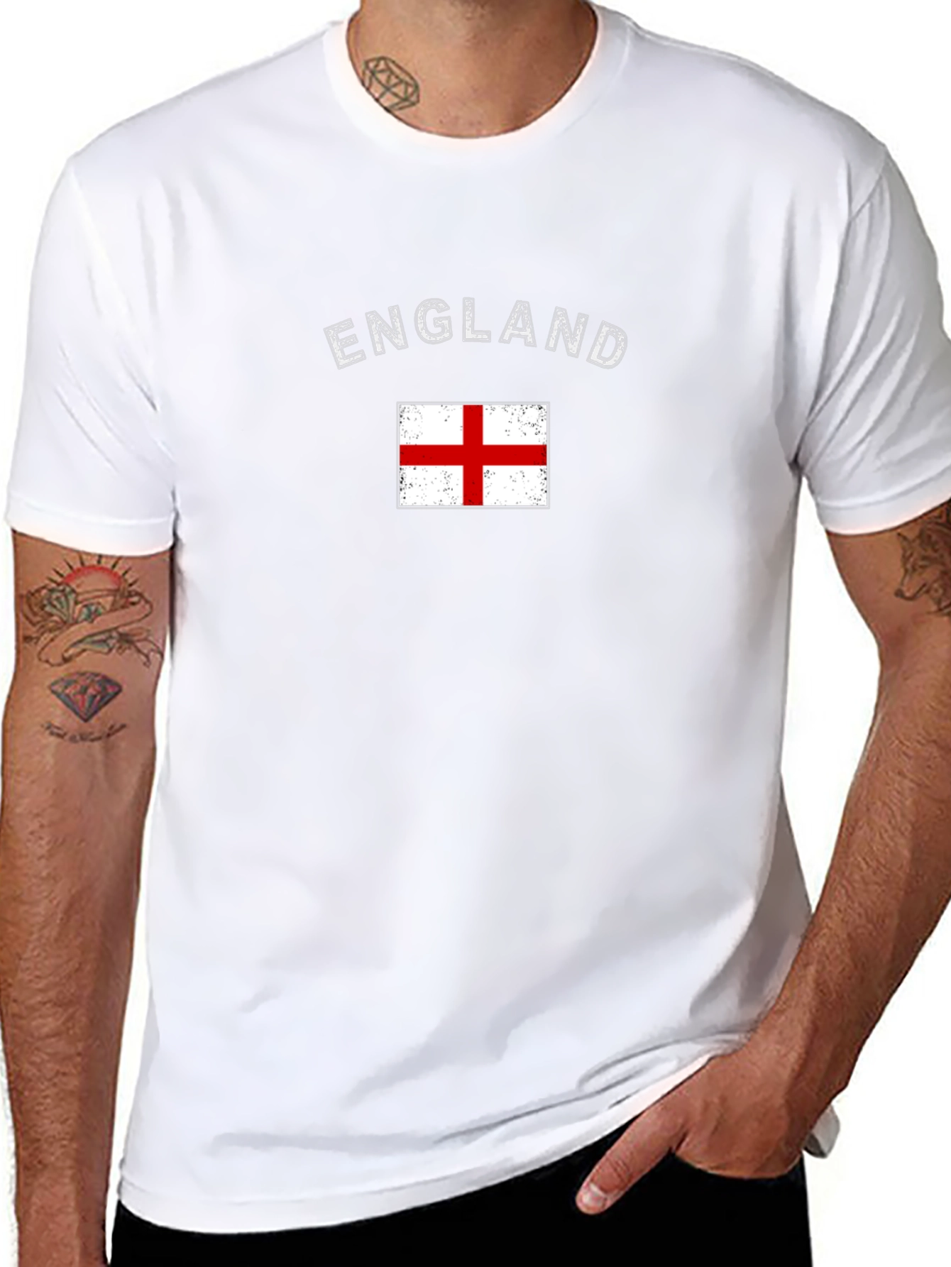 England Flag Graphic T-Shirt Short Sleeve Black Tee