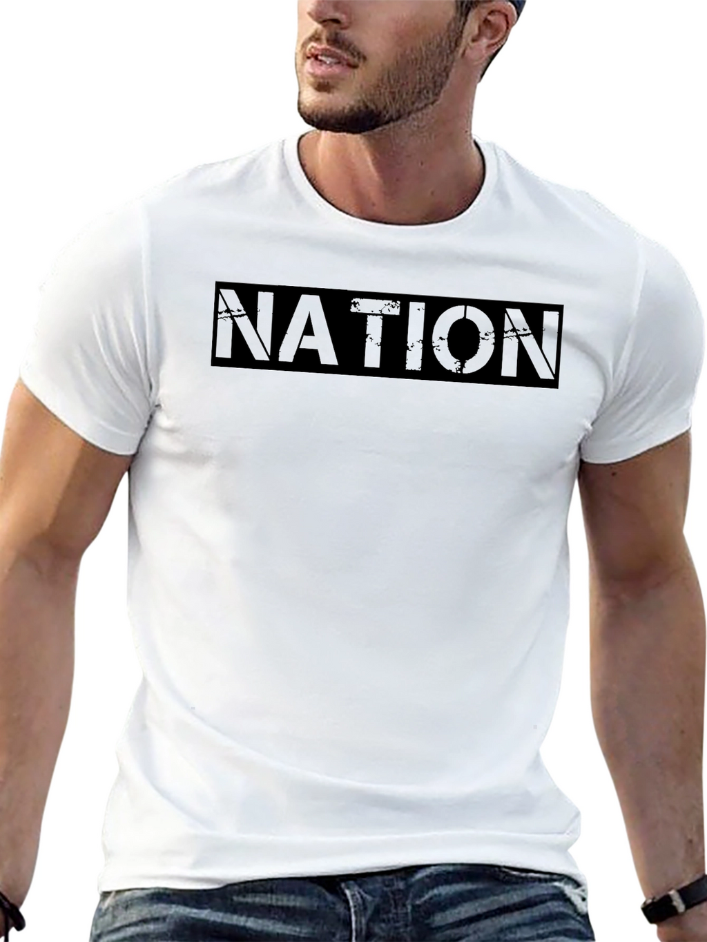 Black Graphic Tee - Nation Text Print