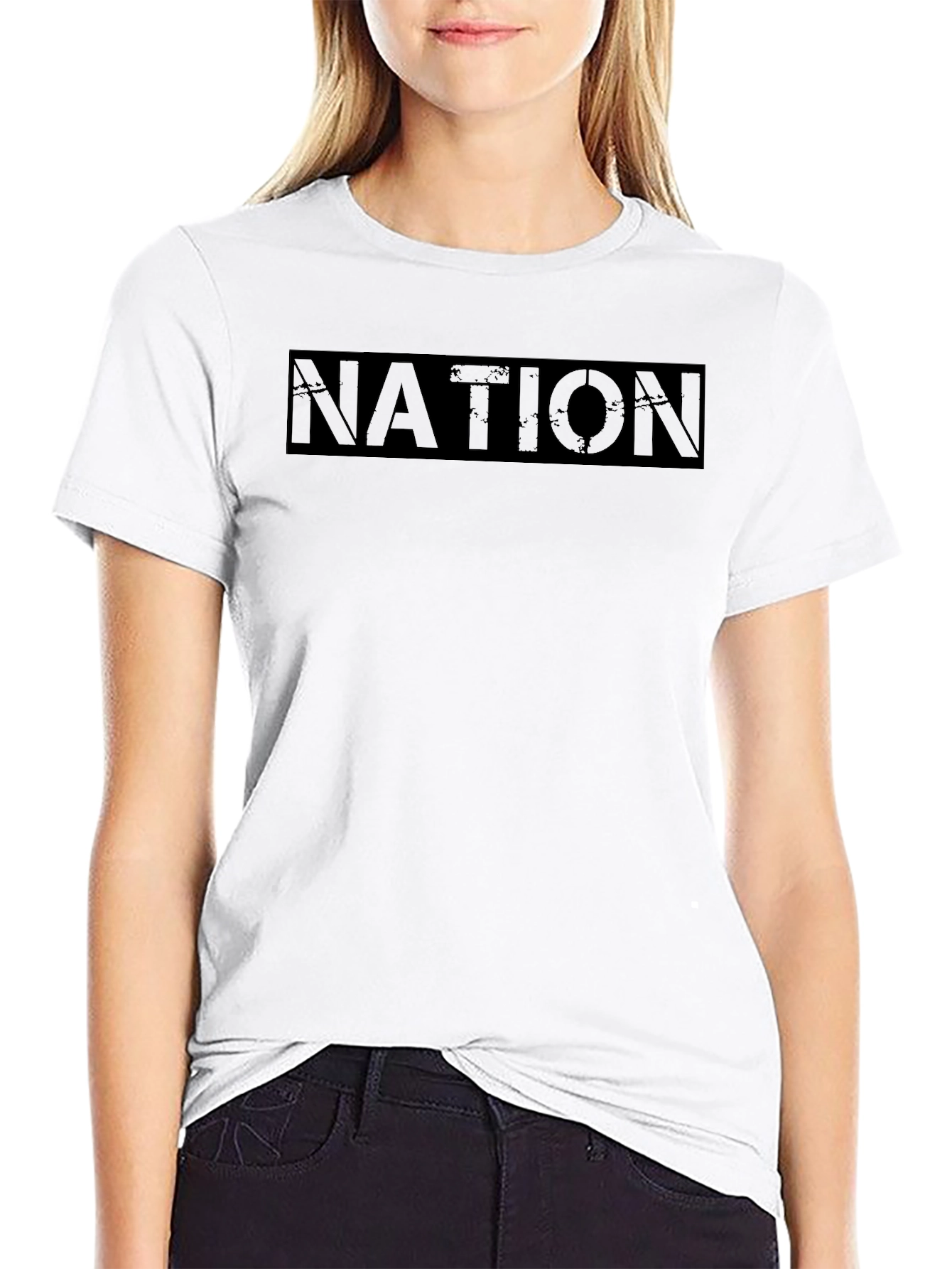 Black Graphic Tee - Nation Text Print