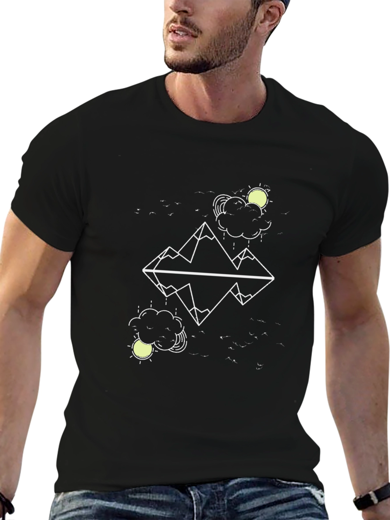Geometric Mountain Graphic T-Shirt - Black