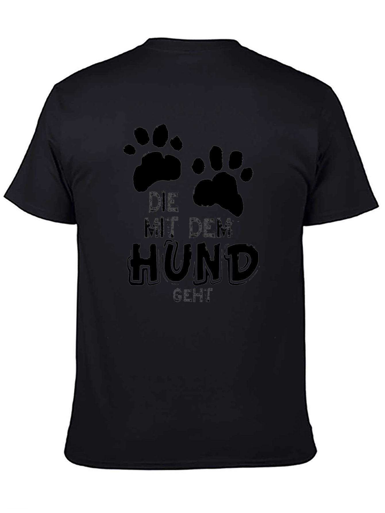 Mens Black T-Shirt with Paw Prints and Mit Dem Hund Geht