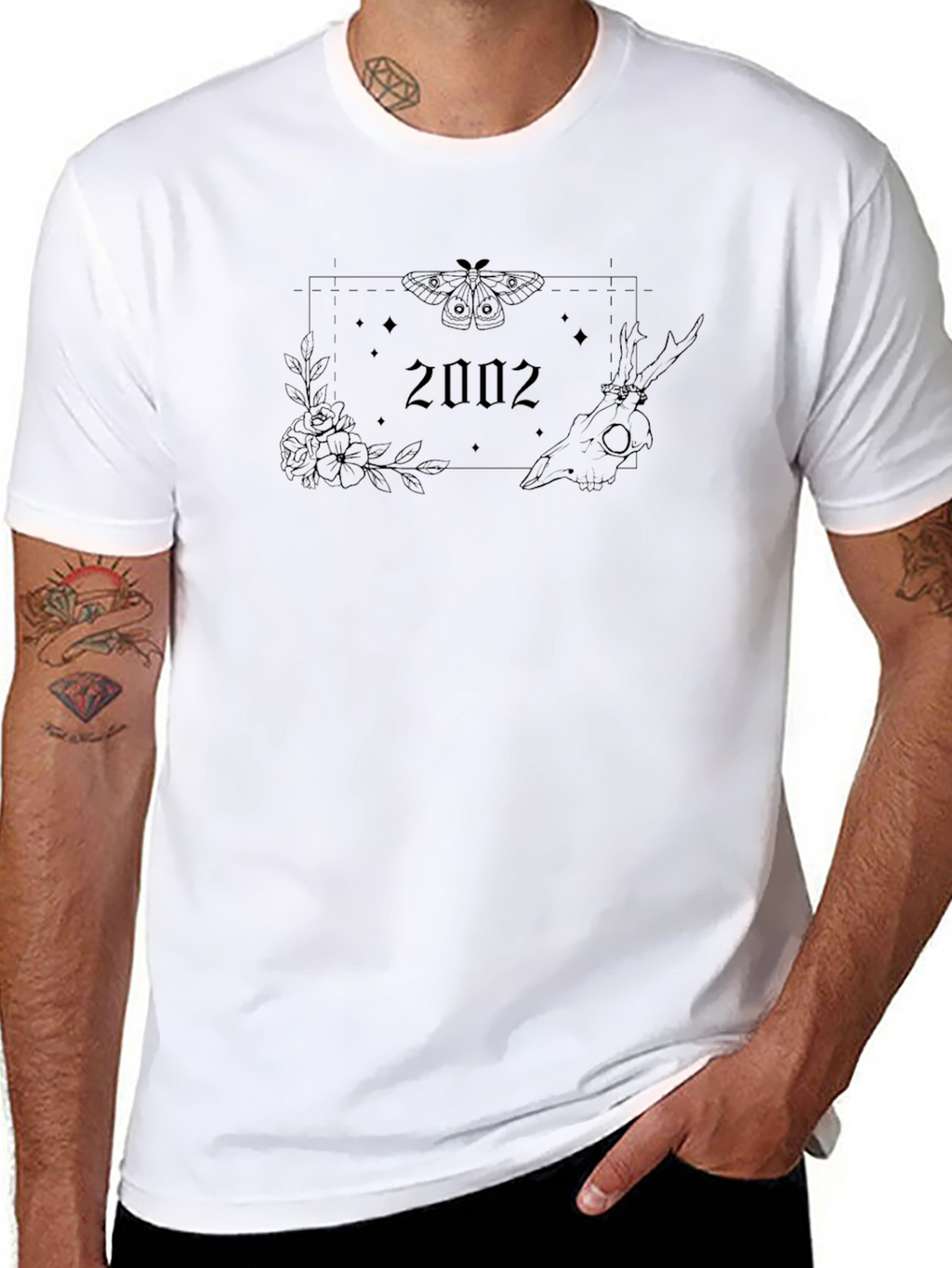 2002 Moth Skull Floral T-Shirt