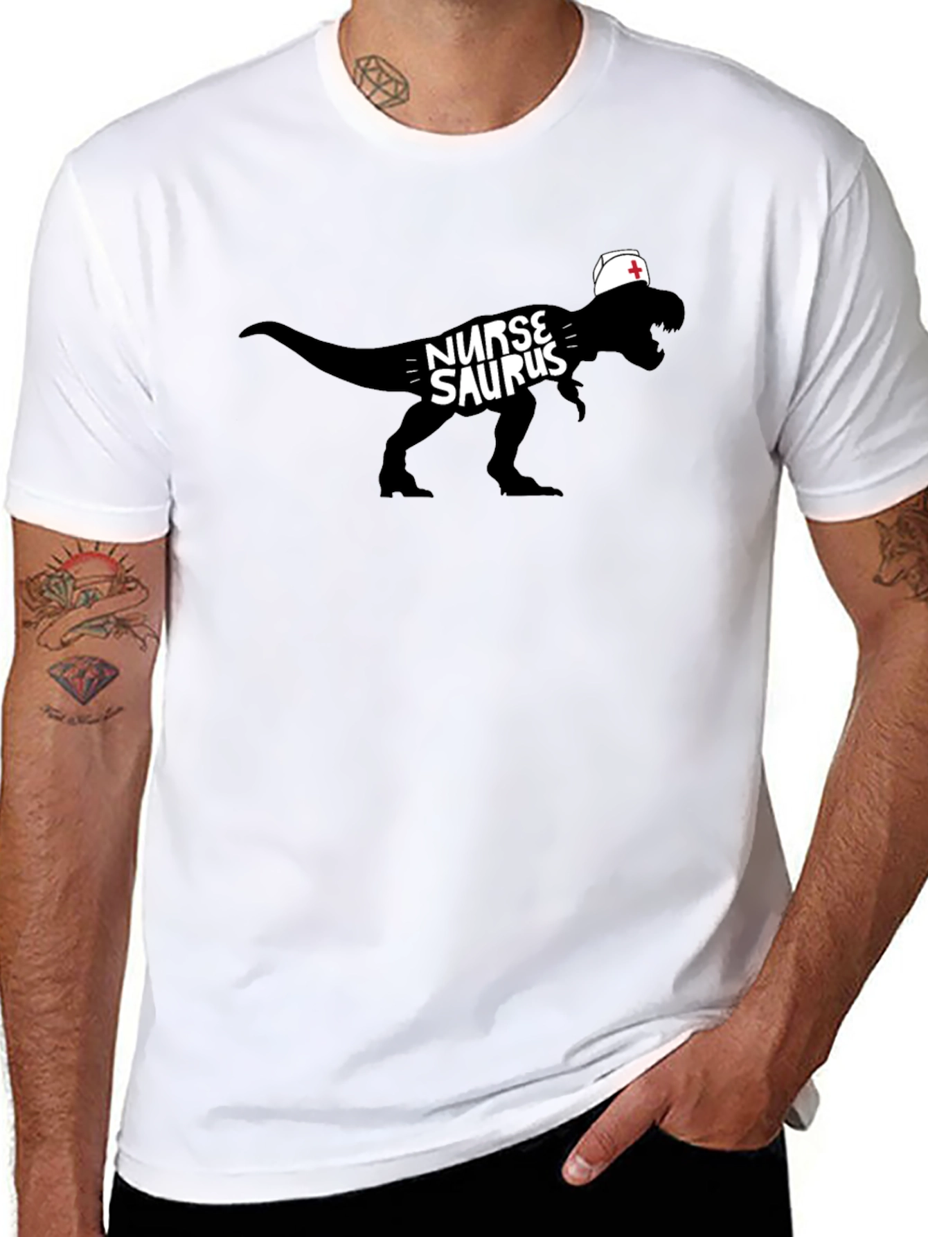 Nurse Dinosaur T-Shirt - Black Graphic Tee