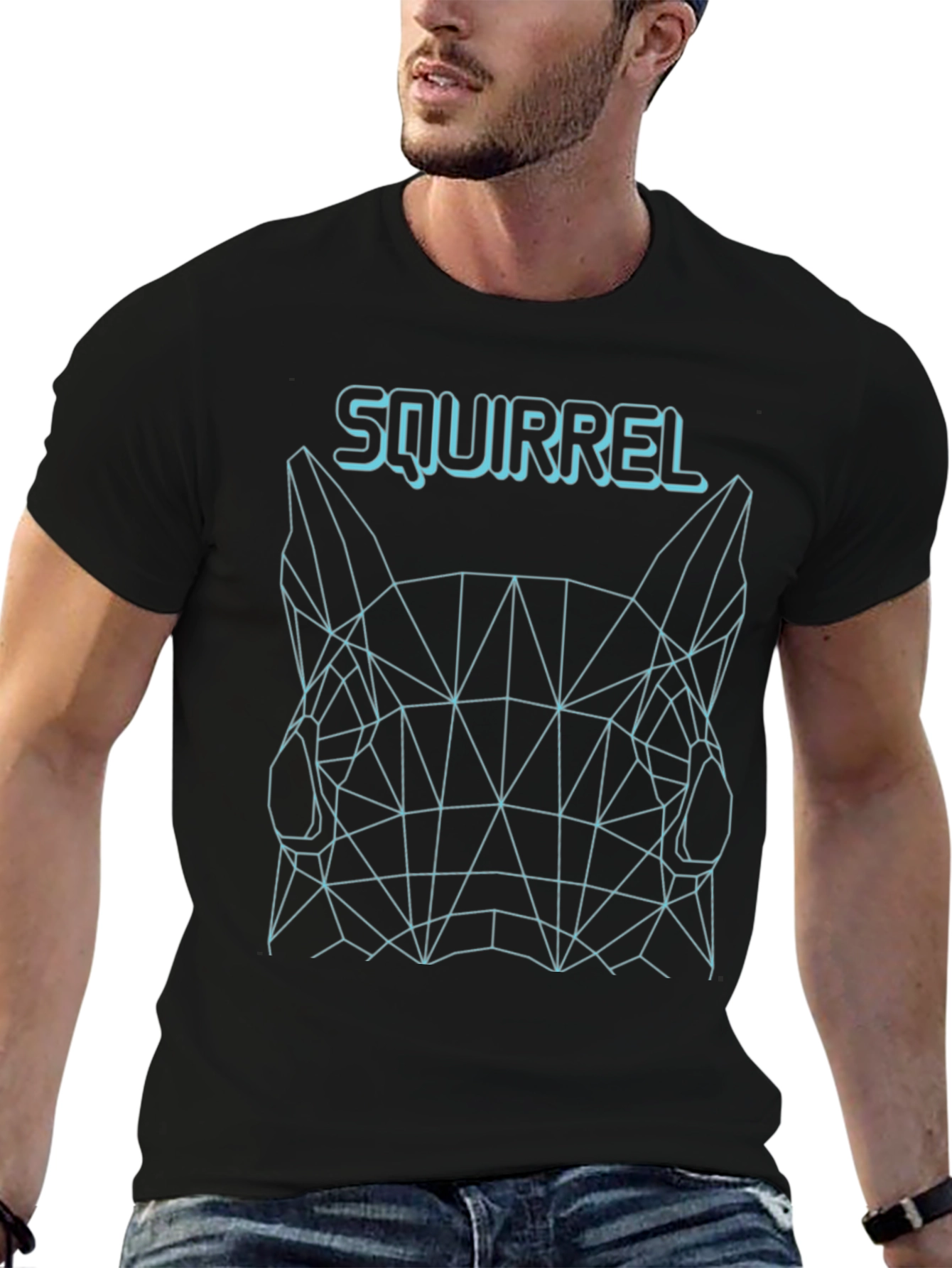 Geometric Squirrel Graphic Tee - Black