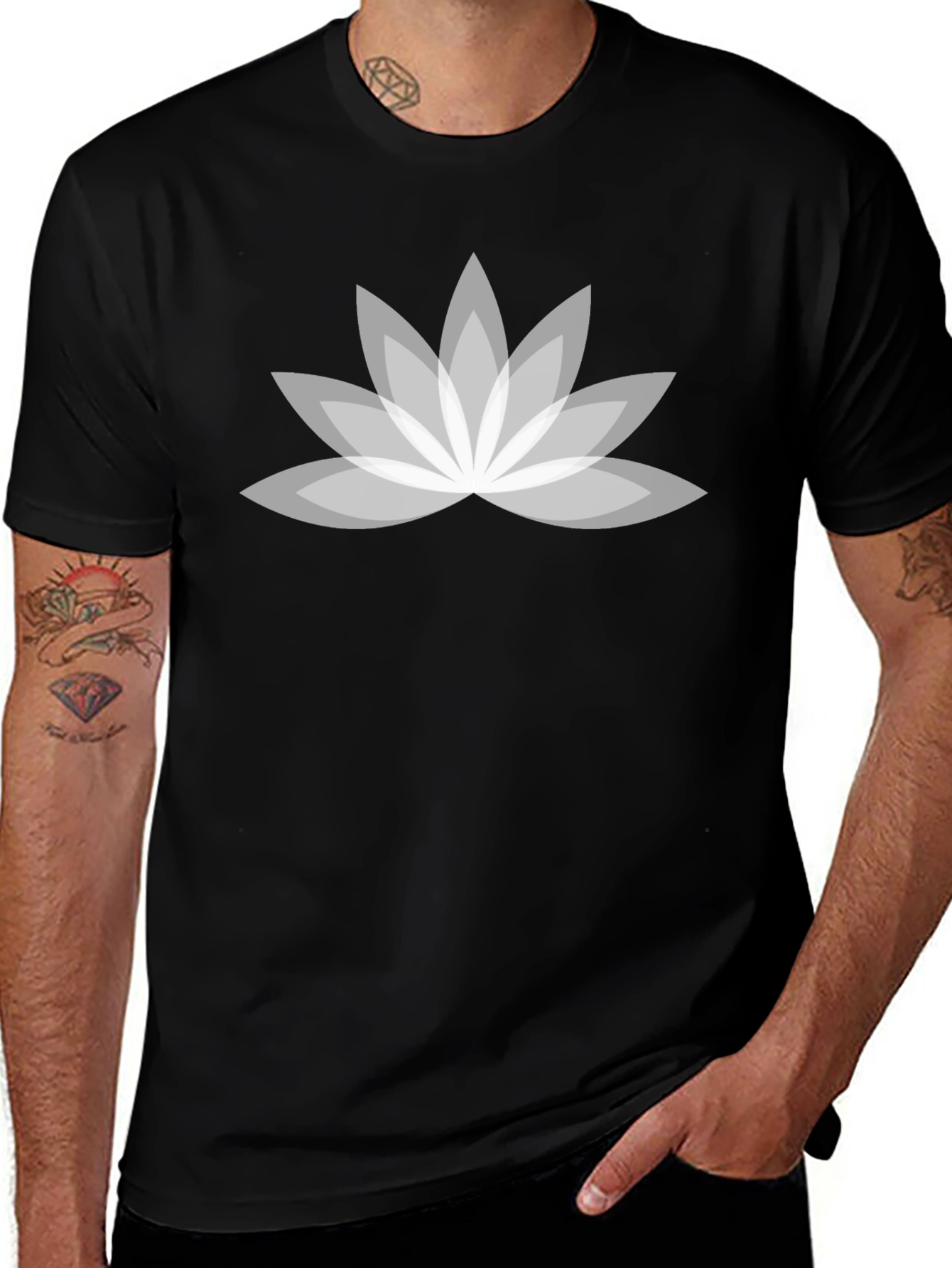 Mens Black Lotus Graphic Tee - Soft Cotton Comfort