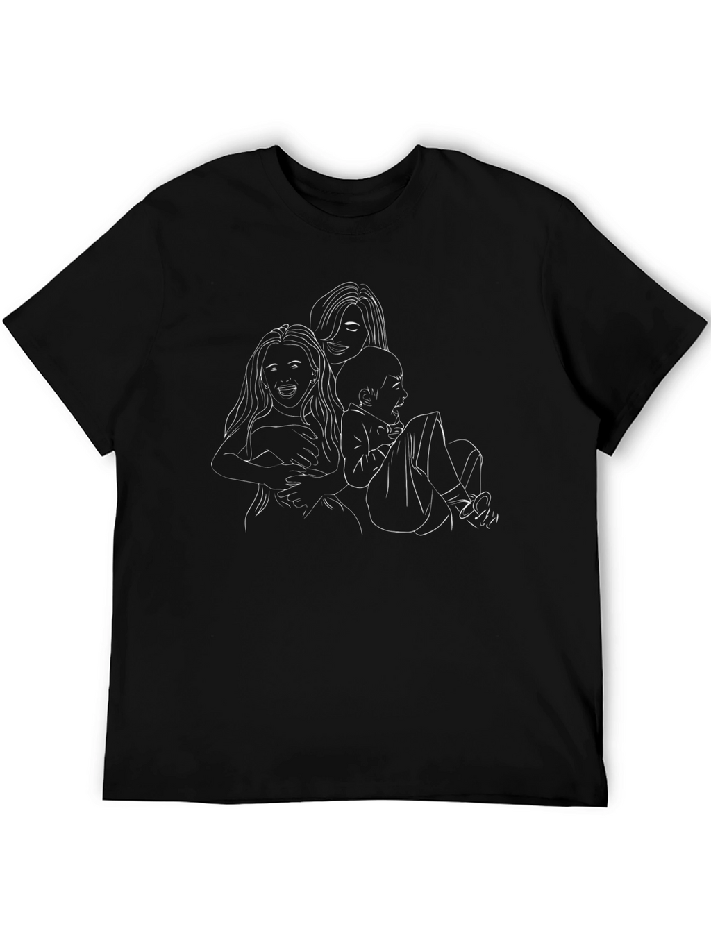 Black T-Shirt with Family Illustration