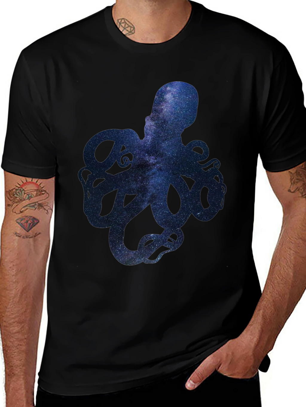 Galaxy Octopus Graphic Print Mens T-Shirt