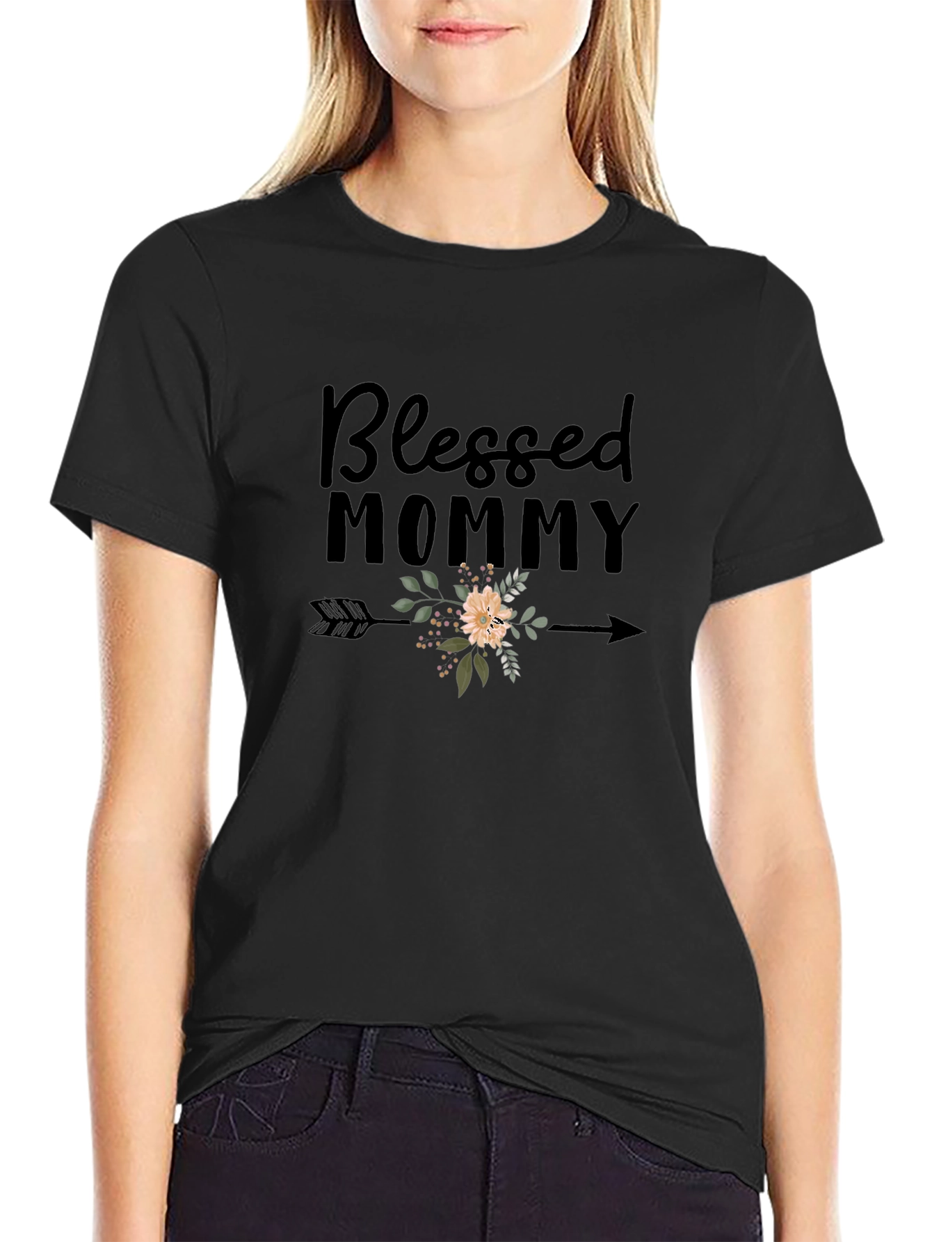 Blessed Mommy Graphic Tee - Black