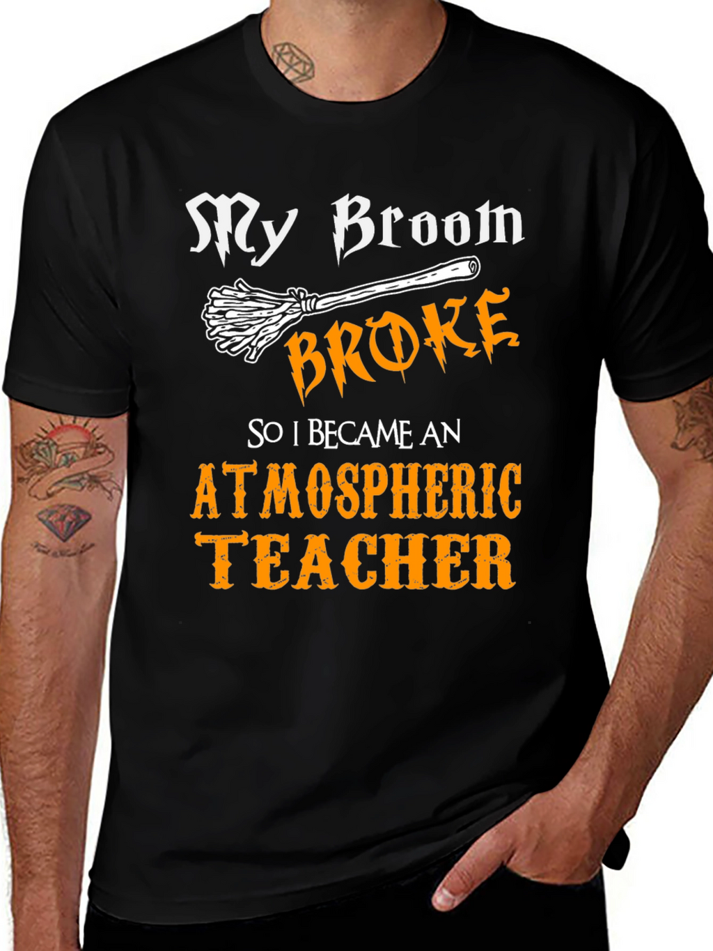 My Broom Broke Atmospheric Teacher T-Shirt