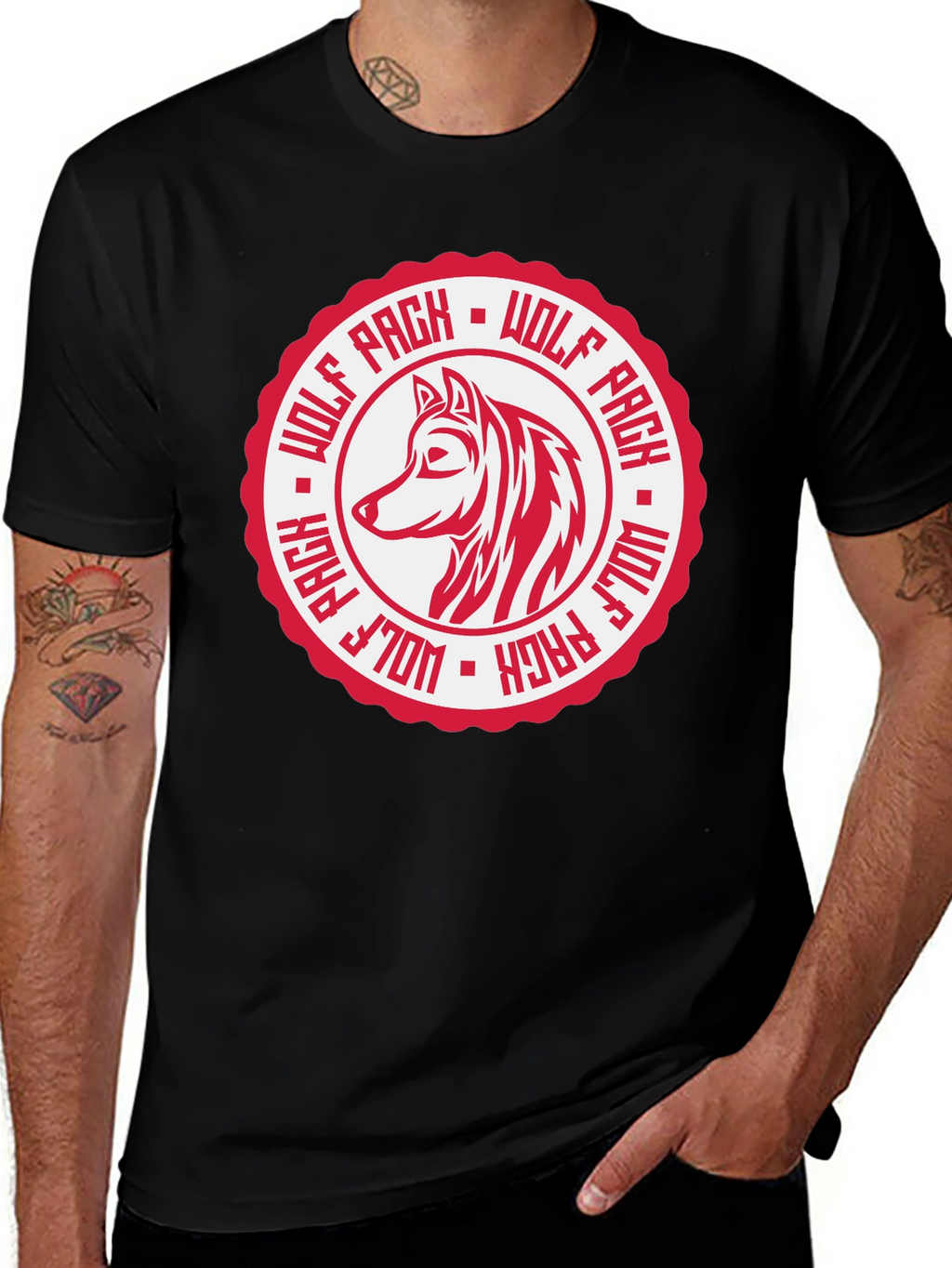 Wolf Pack Graphic Tee - Black Cotton T-Shirt