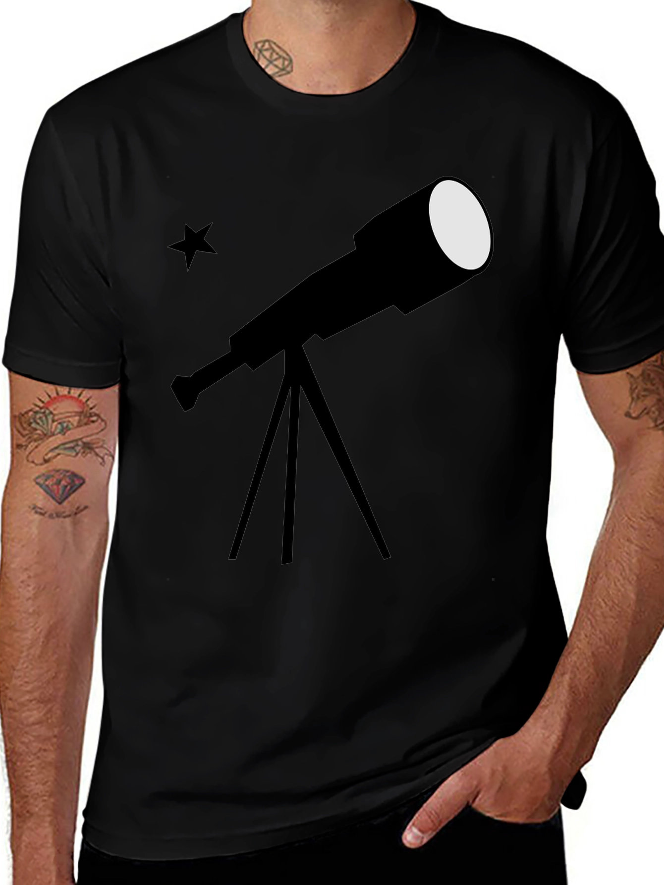 Telescope Graphic Black T-Shirt - Stargazer Tee