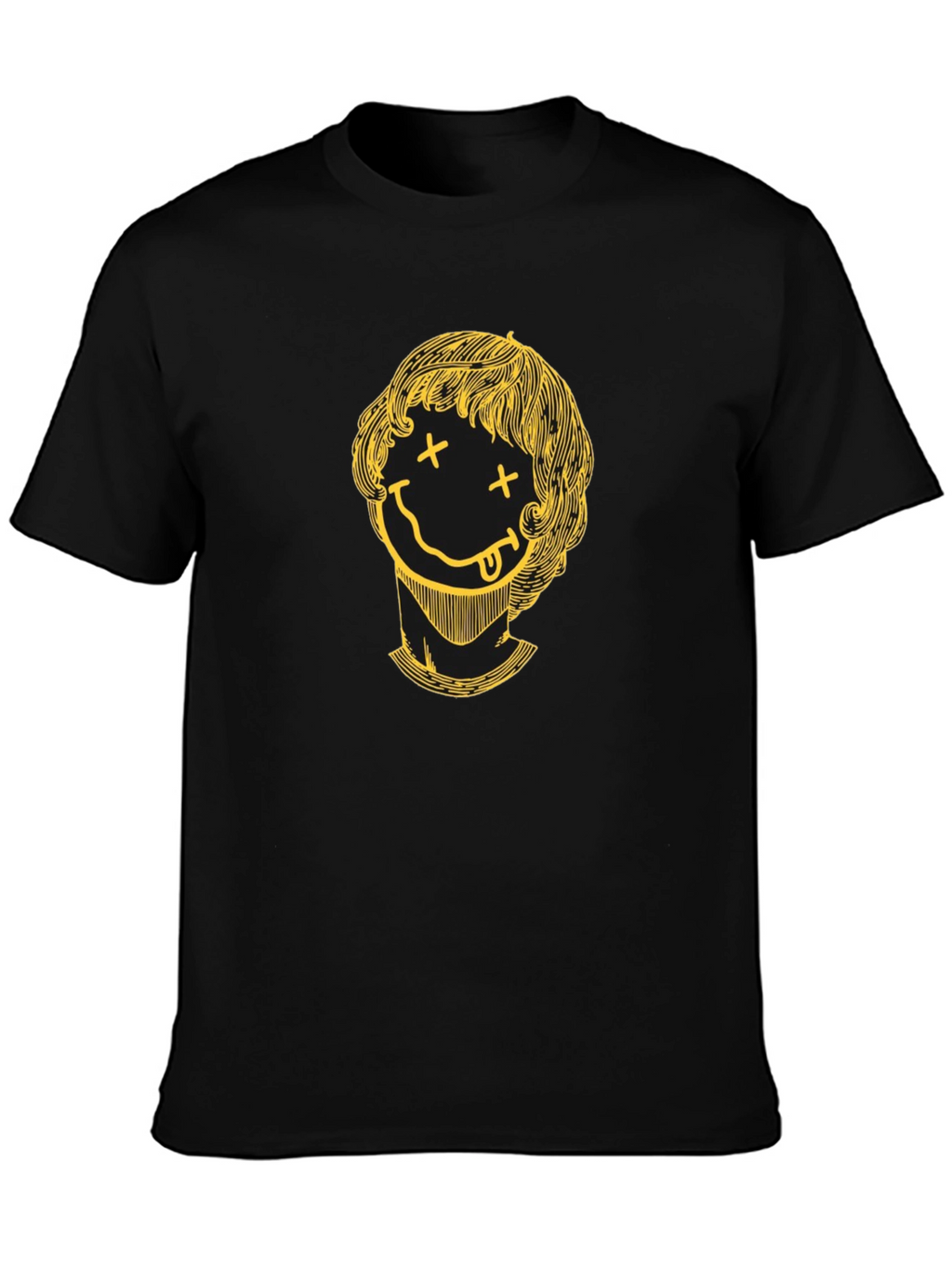 Smiley Face Graphic Tee - Black Crew Neck