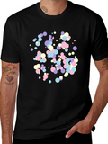 Abstract Pastel Dots Black T-Shirt