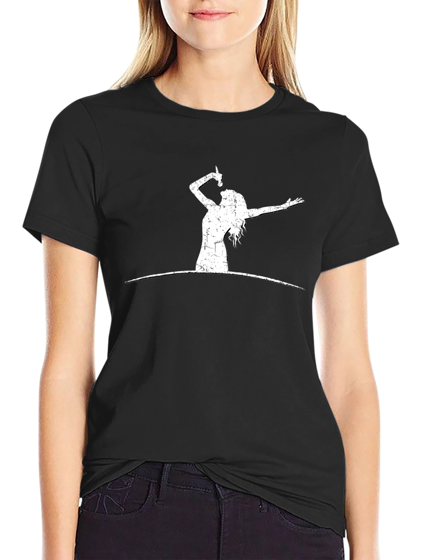 Retro Rocker Graphic Tee - Black Cotton Casual T-Shirt